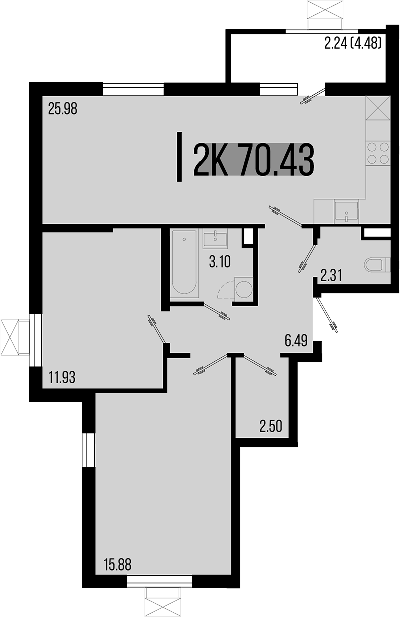 Продается 2-комн. квартира, 68.19 м²