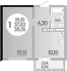 Продается 1-комн. квартира, 37.82 м²