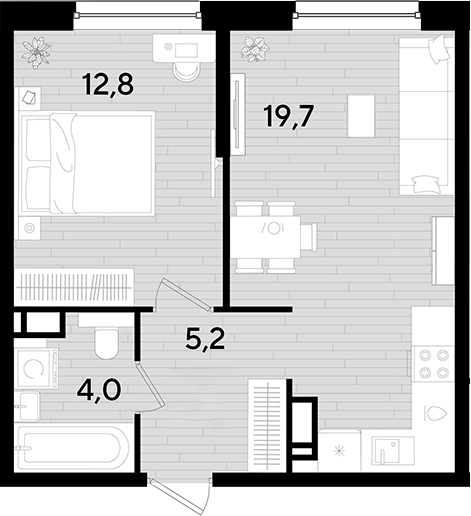 1-комн., 41.7 м², 12/16 этаж, ЖК «DОГМА ПАРК»