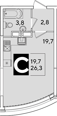 Продается 1-комн. квартира, 26.3 м²