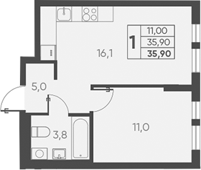 Продается 1-комн. квартира, 35.9 м²