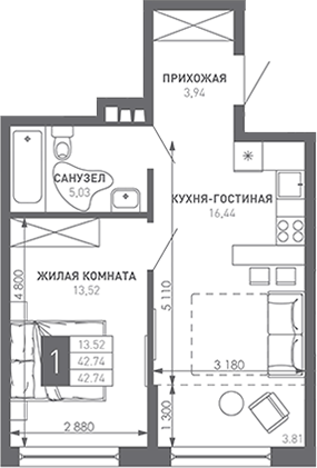 Продается 1-комн. квартира, 44 м²