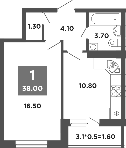 1-комн., 36.4 м², 4/9 этаж, ЖК «НЕО-квартал Красная площадь»