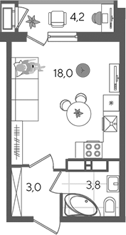 Студия, 24.8 м², 19/24 этаж, ЖК «Рекорд»