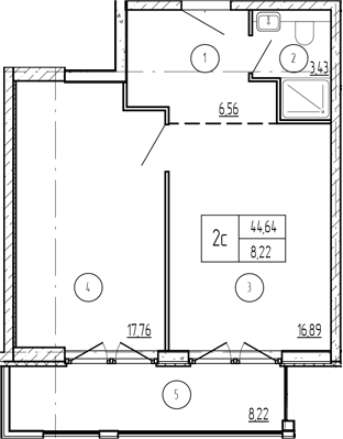 1-комн., 50.39 м², 7/9 этаж, ЖК «Лучи»
