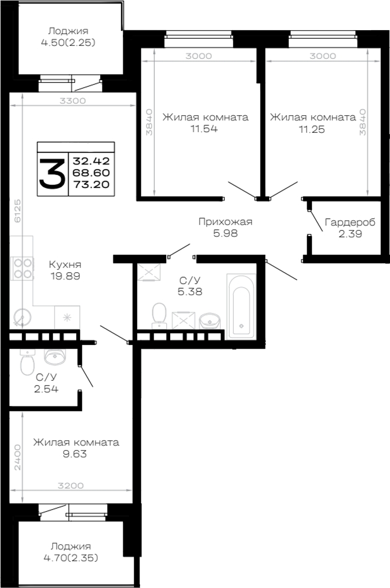 Продается 3-комн. квартира, 68.6 м²