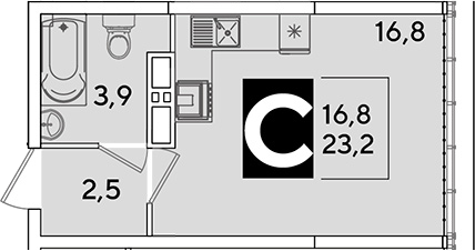 Студия, 23.2 м², 16/16 этаж, ЖК «Самолет»
