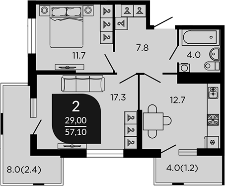 Продается 2-комн. квартира, 55.46 м²