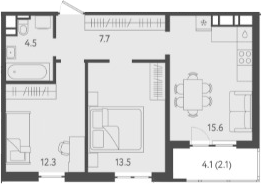 3-комн., 53.6 м², 15/24 этаж, ЖК «Все Свои VIP»
