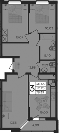 Продается 3-комн. квартира, 76.25 м²
