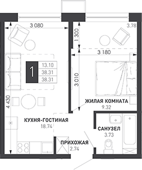 1-комн. Иначе в Молодежном