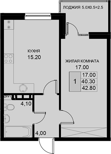 Продается 1-комн. квартира, 40.3 м²