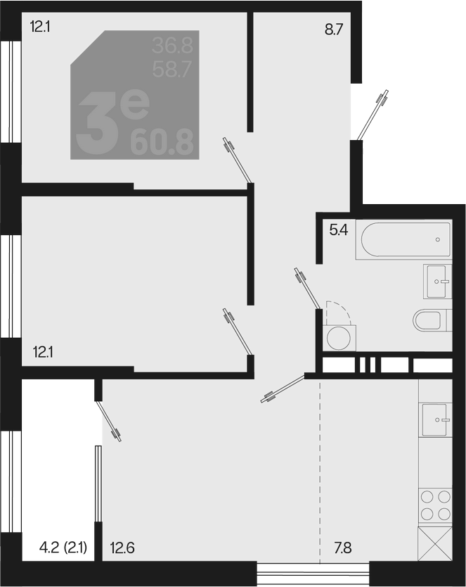 Продается 3-комн. квартира, 58.7 м²