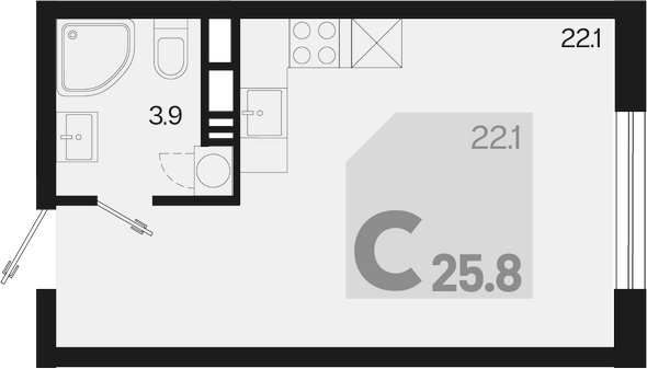 Продается 1-комн. квартира, 25.8 м²