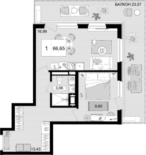 Продается 2-комн. квартира, 43.08 м²