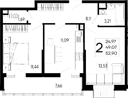 Продается 2-комн. квартира, 49.07 м²
