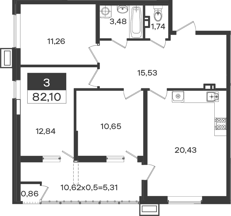 Продается 3-комн. квартира, 75.93 м²