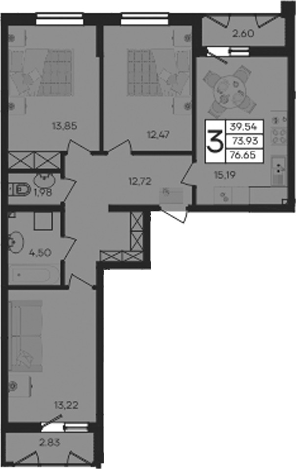 Продается 3-комн. квартира, 73.93 м²