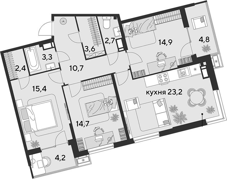 4+ комнаты, 90.9 м², 11/18 этаж, ЖК «Парк Победы»