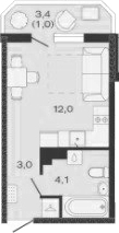 Студия, 19.1 м², 2/4 этаж, ЖК «Дзенпарк»