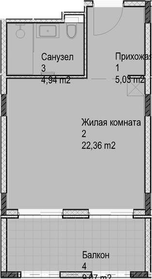 Студия, 32.33 м², 3/4 этаж, ЖК «Гостиничный комплекс Николай 1»