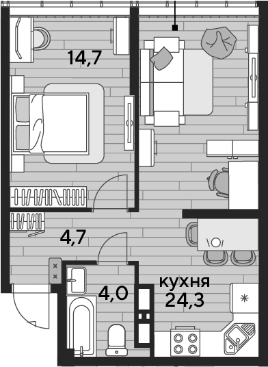 1-комн., 47.7 м², 15/16 этаж, ЖК «DОГМА ПАРК»