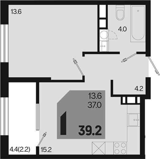 1-комн., 37 м², 18/18 этаж, ЖК «Первое место»
