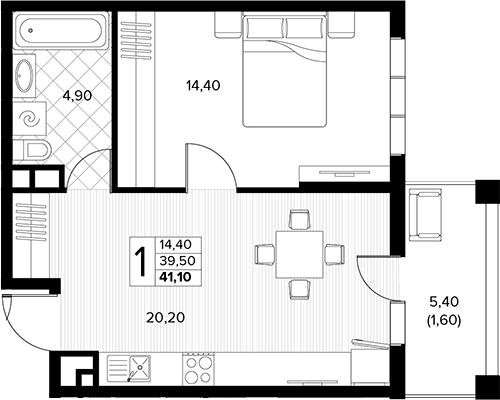 Продается 1-комн. квартира, 39.5 м²