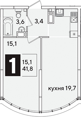 2-комн., 41.8 м², 16/16 этаж, ЖК «Самолет»