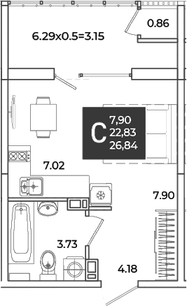 Студия, 22.83 м², 8/18 этаж, ЖК «Образцово»