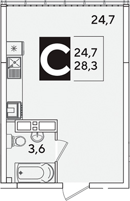 Продается 1-комн. квартира, 28.3 м²