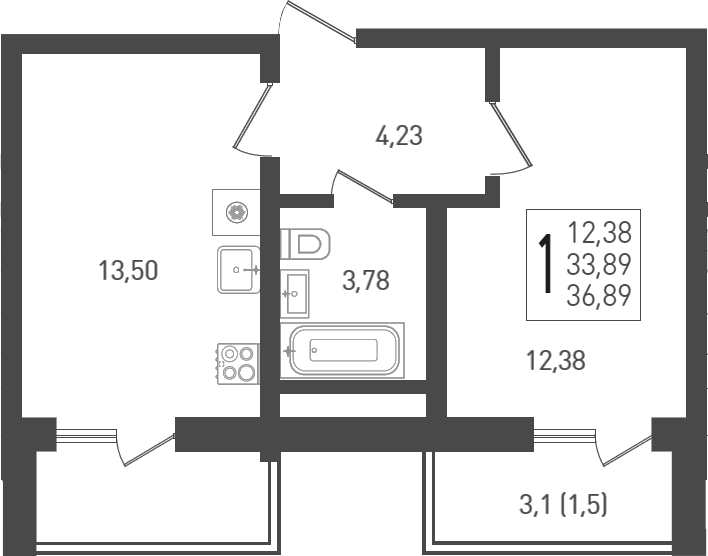 1-комн., 35.4 м², 20/24 этаж, ЖК «ЖК «Кубанская Крепость»»