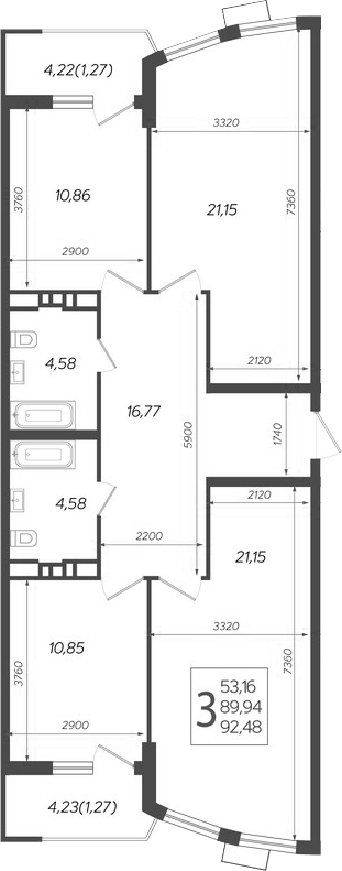 3-комн., 89.94 м², 3/21 этаж, ЖК «Режиссер»