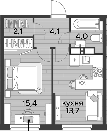 1-комн., 39.3 м², 10/16 этаж, ЖК «DОГМА ПАРК»