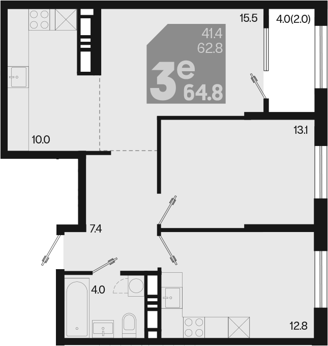 Продается 3-комн. квартира, 62.8 м²