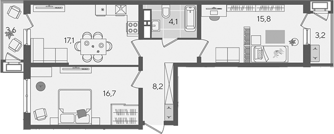 3-комн., 61.9 м², 15/24 этаж, ЖК «Рекорд»