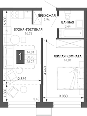 1-комн. Иначе в Молодежном