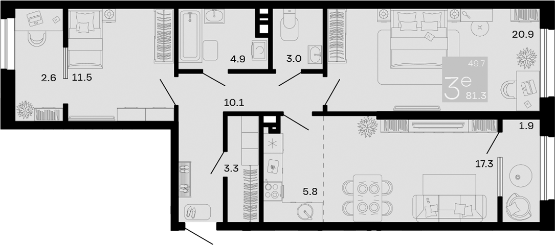 Продается 3-комн. квартира, 76.8 м²