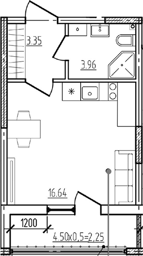 Продается 1-комн. квартира, 23.95 м²