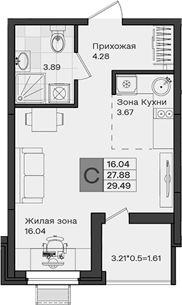 Продается 1-комн. квартира, 27.88 м²