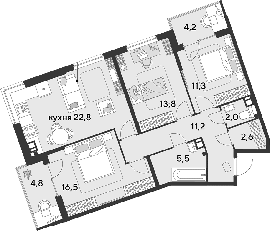 4+ комнаты, 85.7 м², 7/18 этаж, ЖК «Парк Победы»