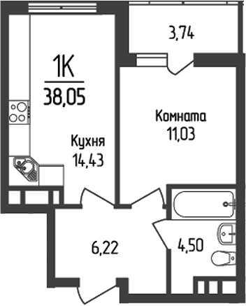 1-комн., 36.18 м², 5/18 этаж, ЖК «Кумир»