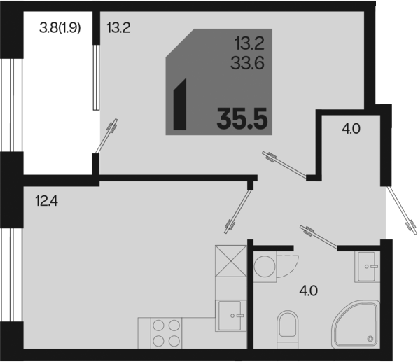 Продается 1-комн. квартира, 33.6 м²