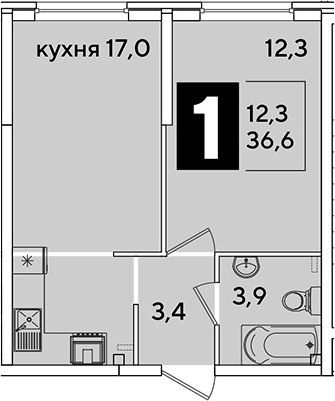 2-комн., 36.6 м², 2/16 этаж, ЖК «Самолет»