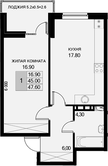 Продается 1-комн. квартира, 45 м²