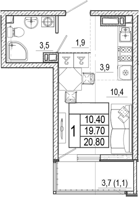 Студия, 19.7 м², 15/15 этаж, ЖК «Лестория»