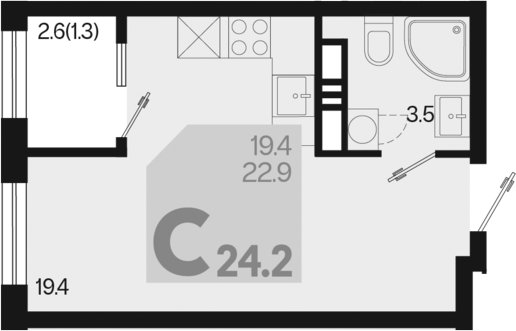 Студия, 22.9 м², 16/18 этаж, ЖК «Первое место»