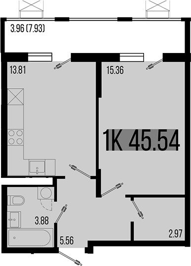 1-комн., 41.58 м², 8/8 этаж, ЖК «Цветной бульвар»