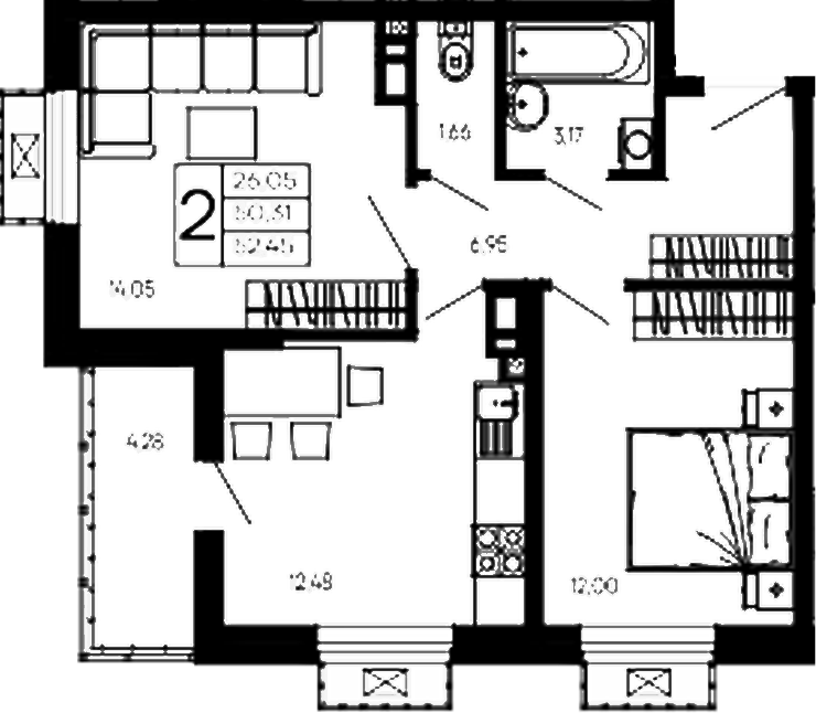 Продается 2-комн. квартира, 50.31 м²