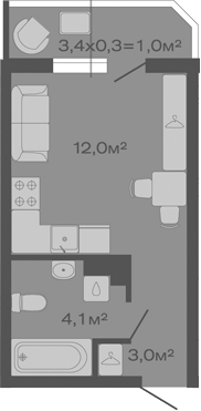 Продается 1-комн. квартира, 19.1 м²